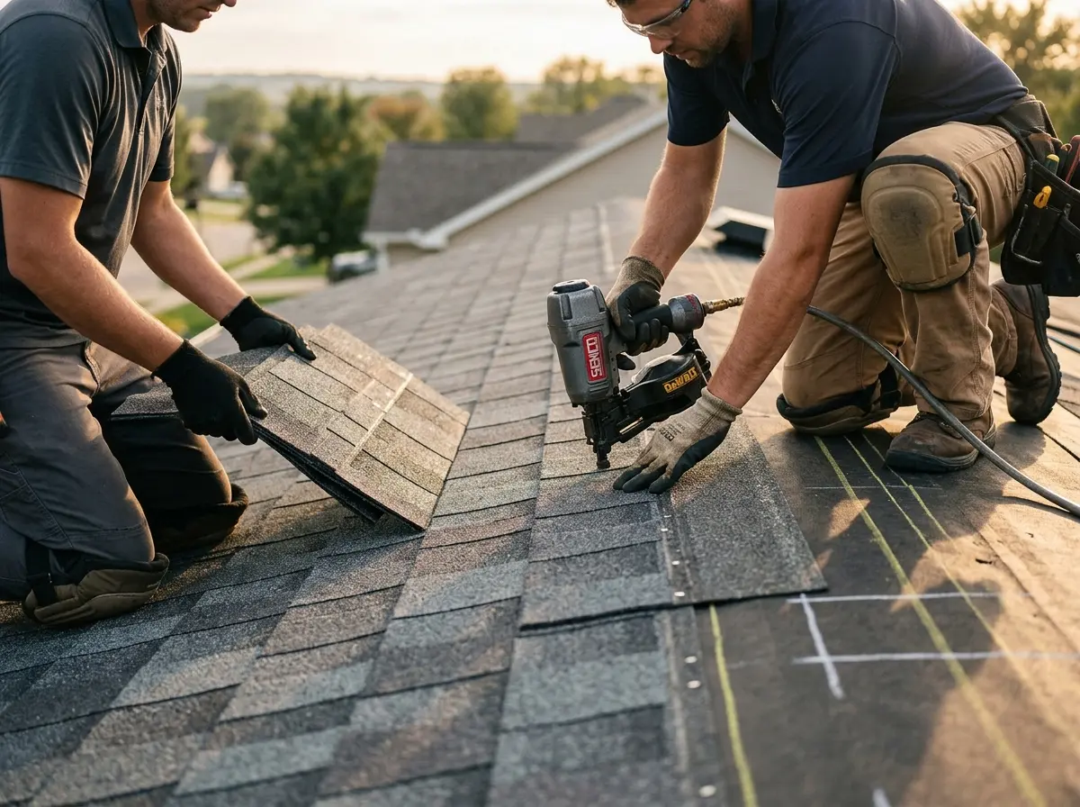 Professional roofer working on a residential roof in Coolidge